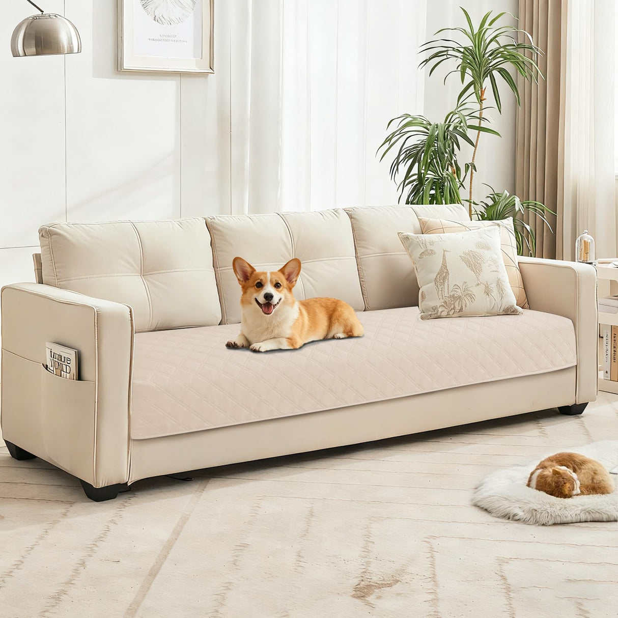 CYCMACO Waterproof Dog Blanket, Non-Slip Soft Pet Bed Cover, Couch Cover for Dogs Washable, Protects Sofa, Furniture, Crate, Car, Tear Resistant Leakproof Pet Blanket (30x53 Inch, Beige)