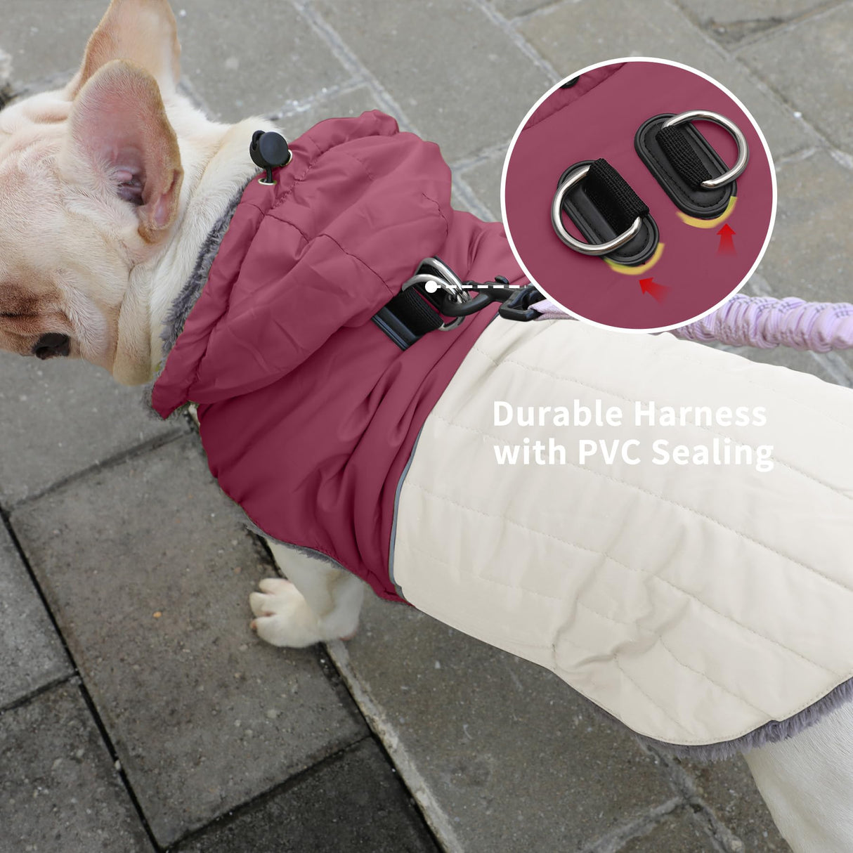 JoyDaog Detachable Hooded Dog Coat with Harness for Large Dogs,Super Warm Fleece Puppy Jacket for Cold Winter Doggie Coats,Red XXXL