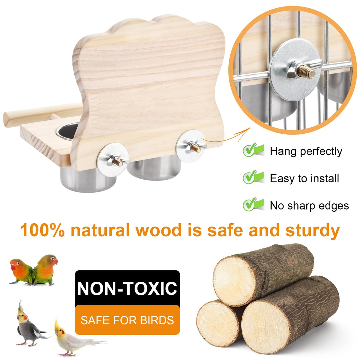 SMICEM Bird Perch Platform Toy with Mirror, Standing Rack & Stainless Steel Bowl - Wooden Play & Exercise Gym Stand, Cage Accessory for Cockatoos, Lovebirds, Budgies, Pacific Parrotlets & Canaries