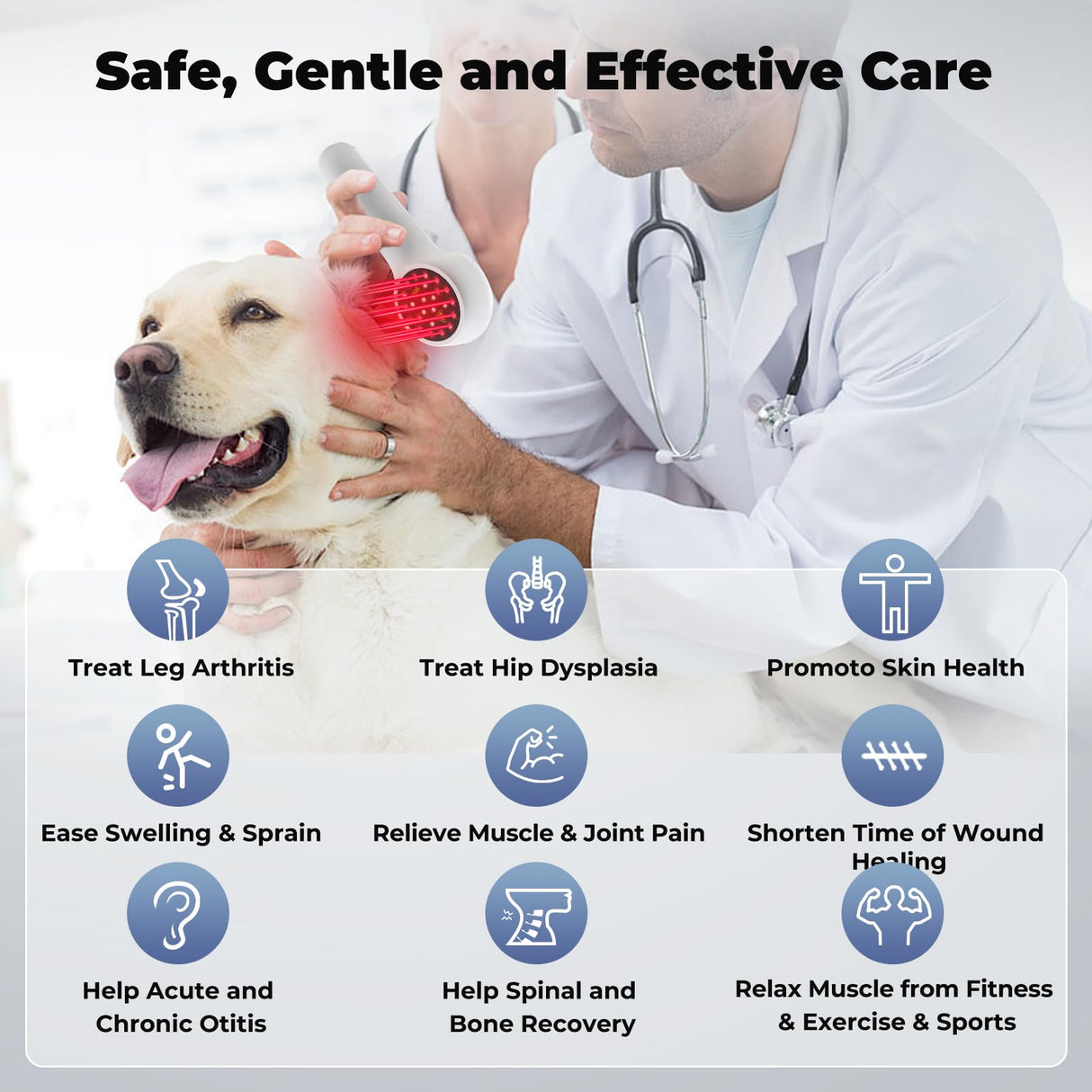 16*650nm & 8*808nm Cold Laser Therapy Device for Dog Cat, 5200mAh Portable Near Red Light Laser Therapy with Protective Cover, Puppy LLLT Pet Treatment Machine for Muscle Pain Relief & Improve Healing