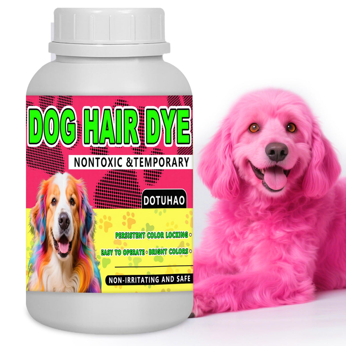 DOTUHAO Dog Hair Dye, Hot Pink Color Pet Hair Dyes, Permanent Pet Safe Dye, 8.45 Fl Oz (250 ml), Fashionable DIY Pets Grooming Easy to Use (Hot Pink, 8.45 Fl Oz)