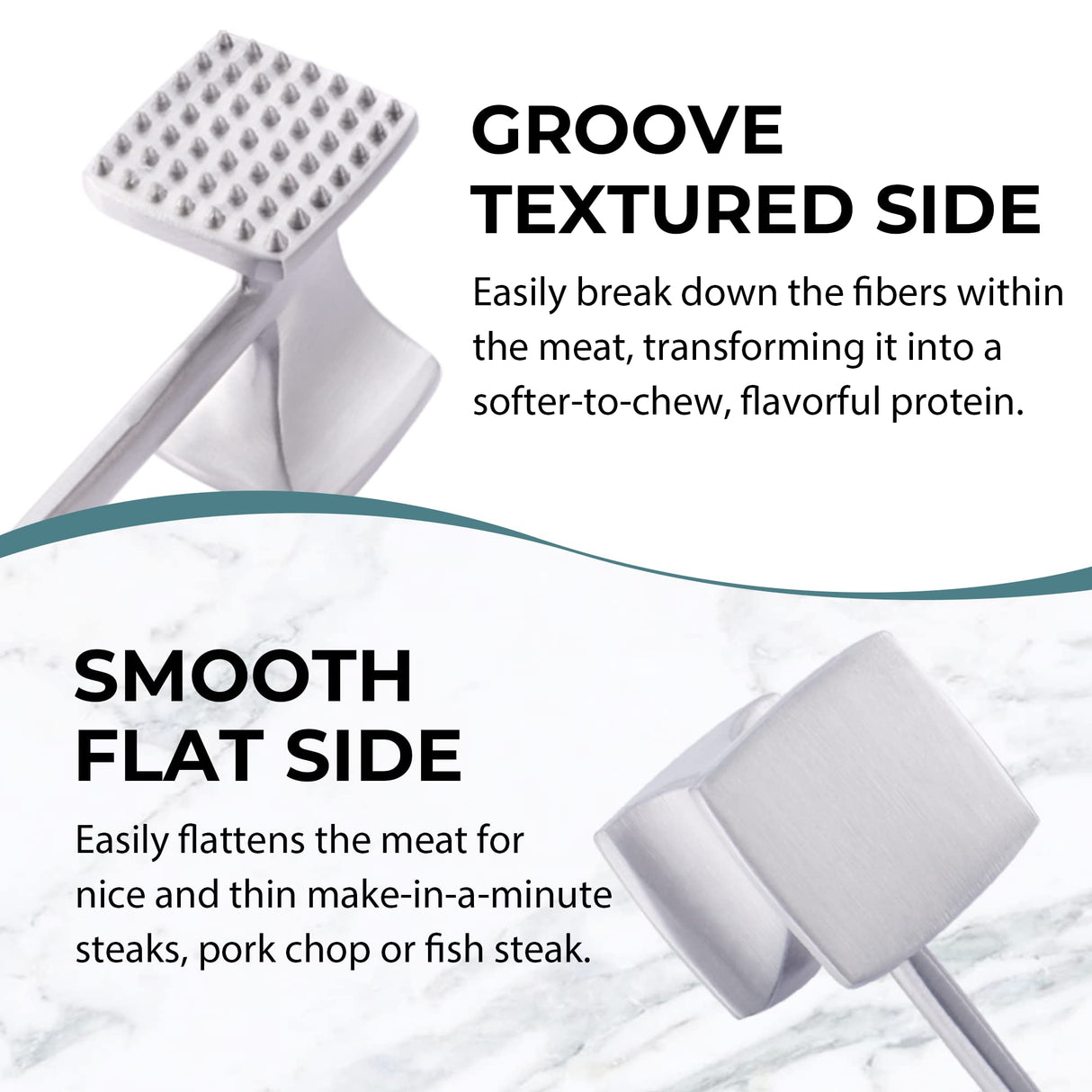 Meat Tenderizer Hammer with Comfortable-Grip Handle, Dual-side Mallet for Kitchen, Heavy Duty Pounder For Tenderizing Steak, Beef and Fish