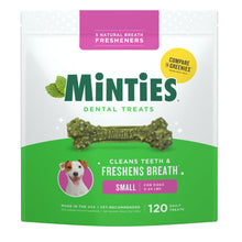 Load image into Gallery viewer, Minties Dog Dental Bone Treats, Tiny/Small Dental Dog Treats, 5-25 lbs, Clean Teeth, Fight Bad Breath, Removes Plaque and Tartar, 120 Count