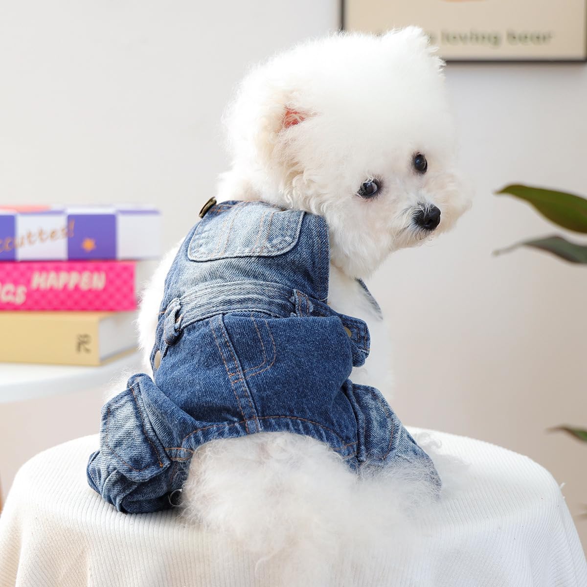 Dog Denim Overalls Clothes Puppy Jeans Bib Pants Costumes Small Dogs Jean Jacket Sling Jumpsuit Apparel Yorkie French Bulldog Chihuahua Dachshund Denim Onesies Pet Comfortable Jean Outfits