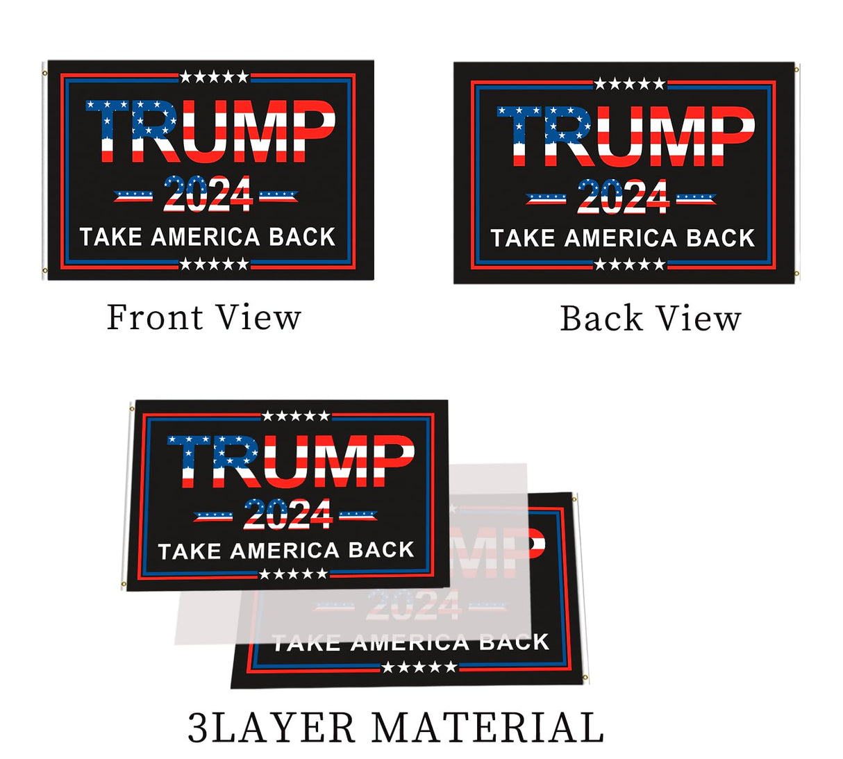 Trump 2024 Flag Take America Back Black - Double Sided Donald Trump Flags 2024-3x5 Outdoor 200D Polyester with Durable Canvas Header and 2 Brass Grommets for Indoor Outdoor