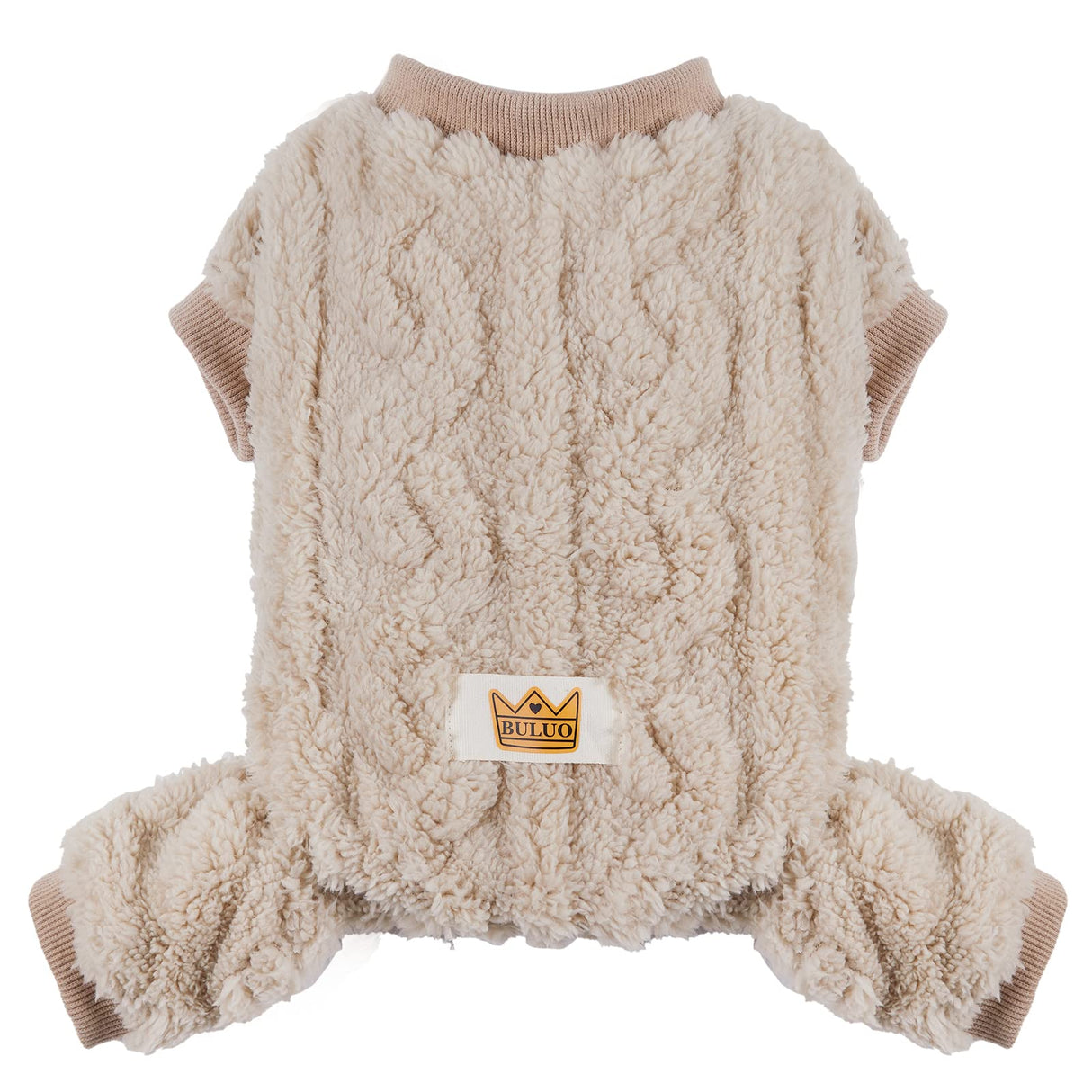 Loyanyy Plush Dog Pajamas for Cold Weather 4 Legged Clothes for Dog Cat Stretchy Puppy Kitten Onesie with Buttons Warm Soft Pet Jumpsuit Winter Coat Beige Medium