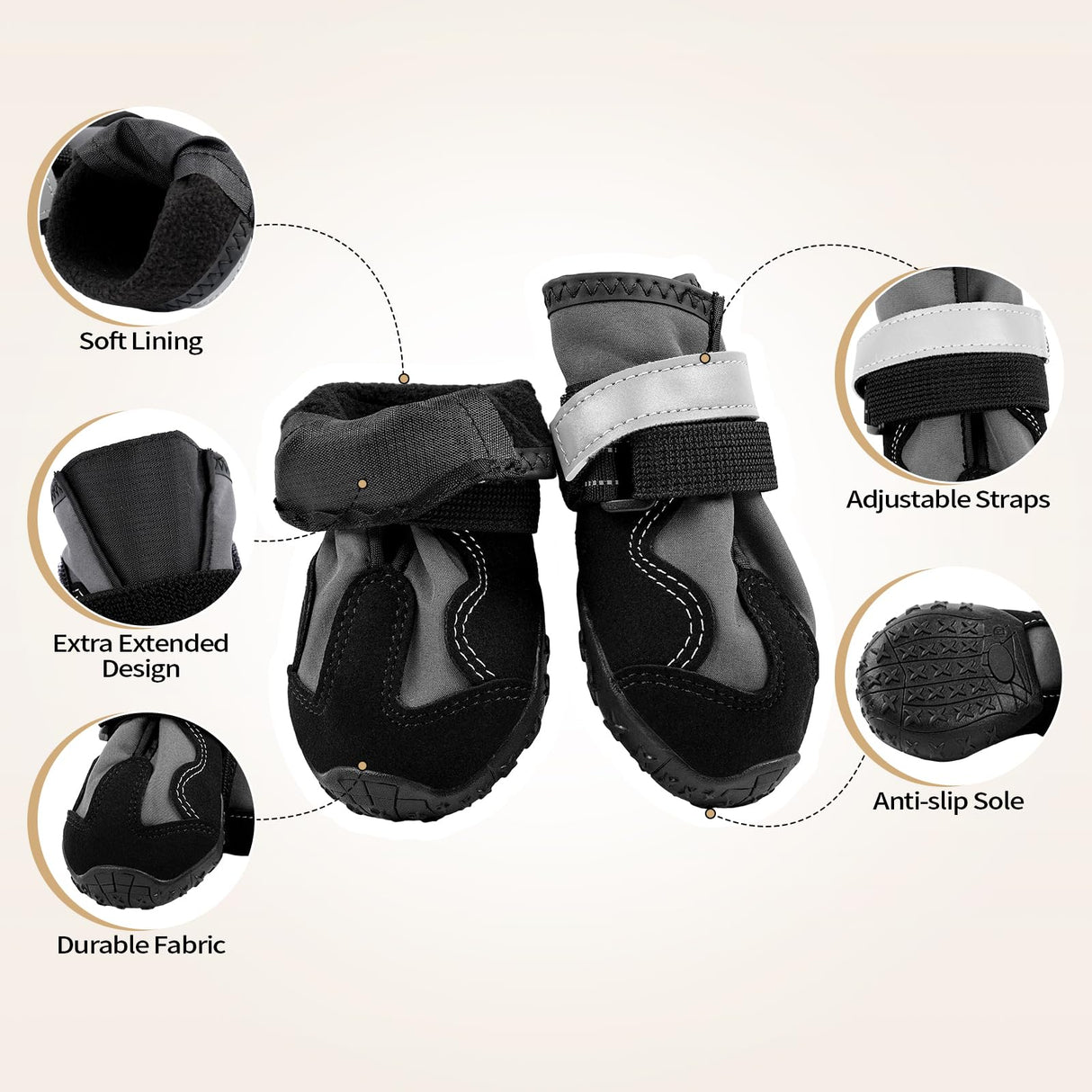 Pezluxe Dog Shoes, Waterproof Paw Protectors for Winter Snow Summer Hot Pavement, Outdoor Walk & Hiking Dog Boots for Hard Floors, Anti-Slip Sole Dog Booties for Medium Large Dogs(Black, #3)