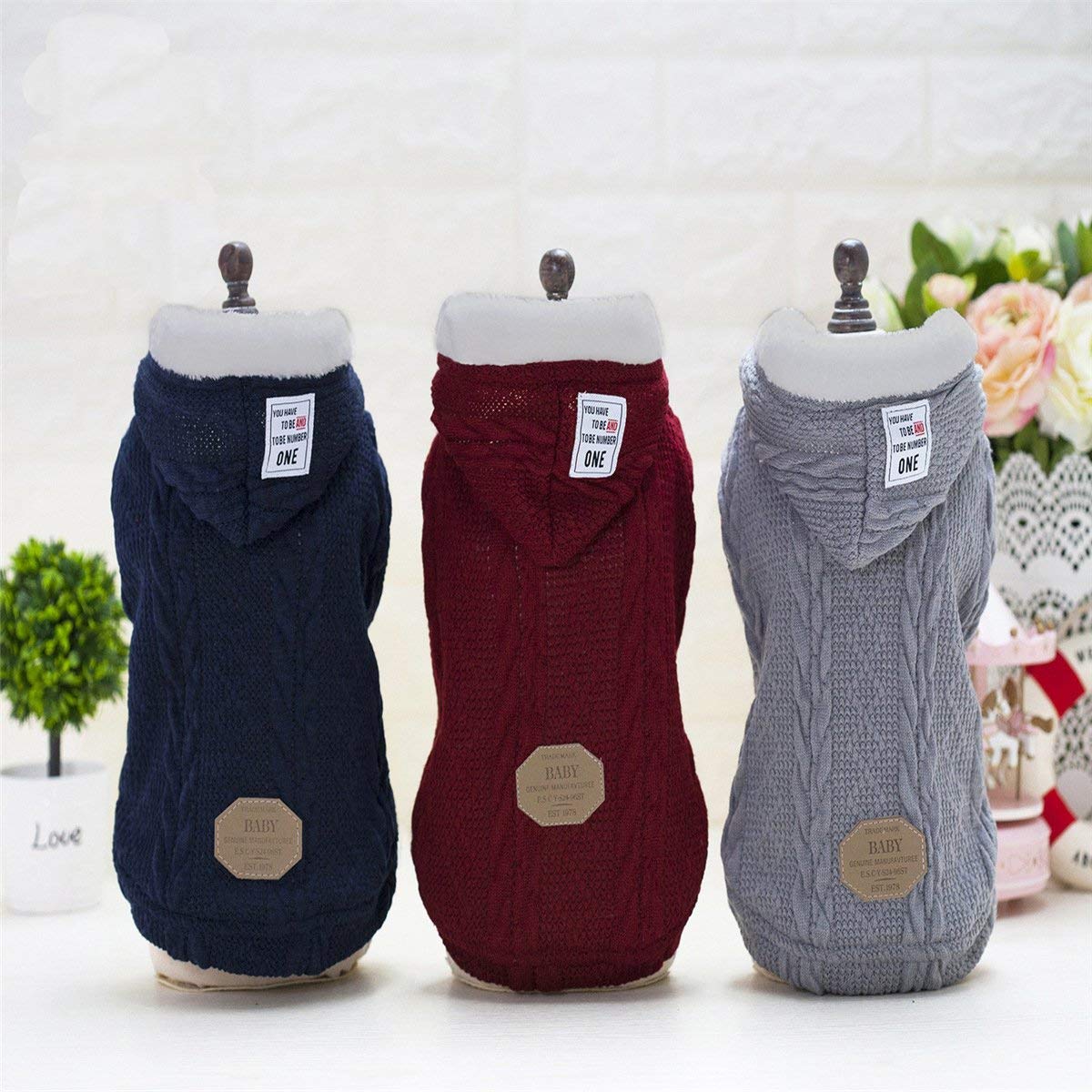 Dog Sweater Dog Hoodie Rdc Pet Clothes Dog Woolen Sweater with Cap Winter Warm Turtleneck Sweater Fleece Coat for Small Dog Medium Dog Cat (S, Classic-Red)