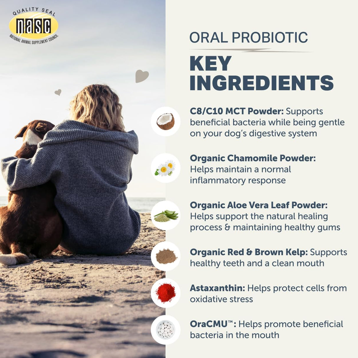 Four Leaf Rover Dog Dental Powder – Natural Probiotic Support for Bad Breath, Tartar & Plaque – with Red & Brown Kelp, Weissella Cibaria, Aloe & Chamomile – 30-Day Supply