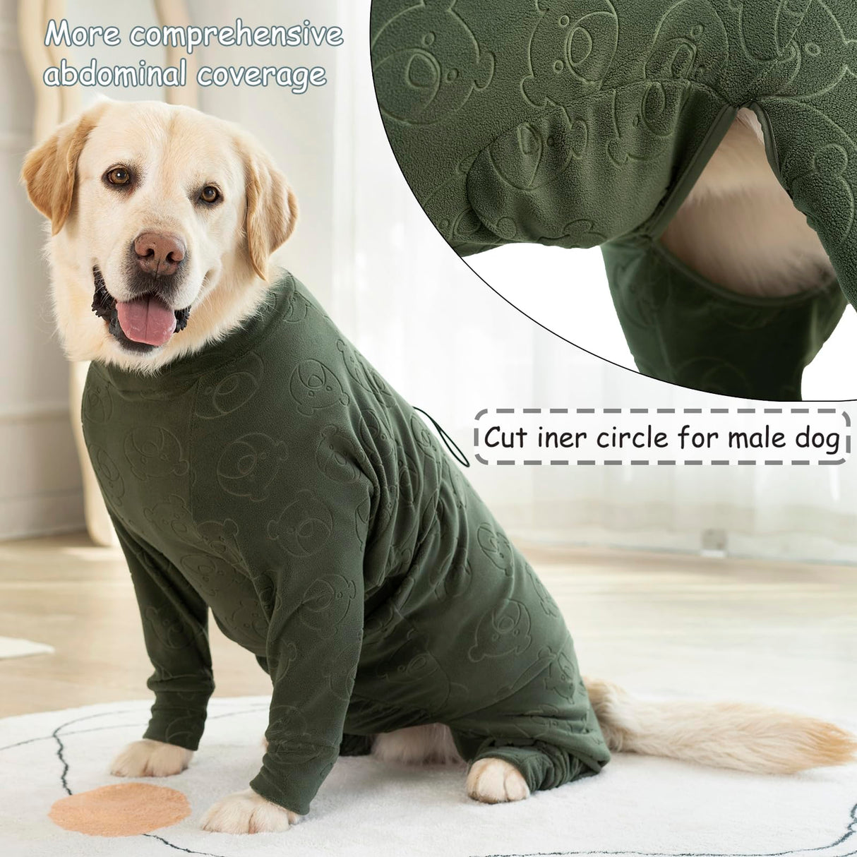 Dog Coats Autumn Winter Jumpsuit for Large Medium Dogs, Warmer Polar Fleece Dog Bodysuit Lightweight Pajamas, Pullover Stretchy Cold Weather Clothes (Dark Green, 5XL)