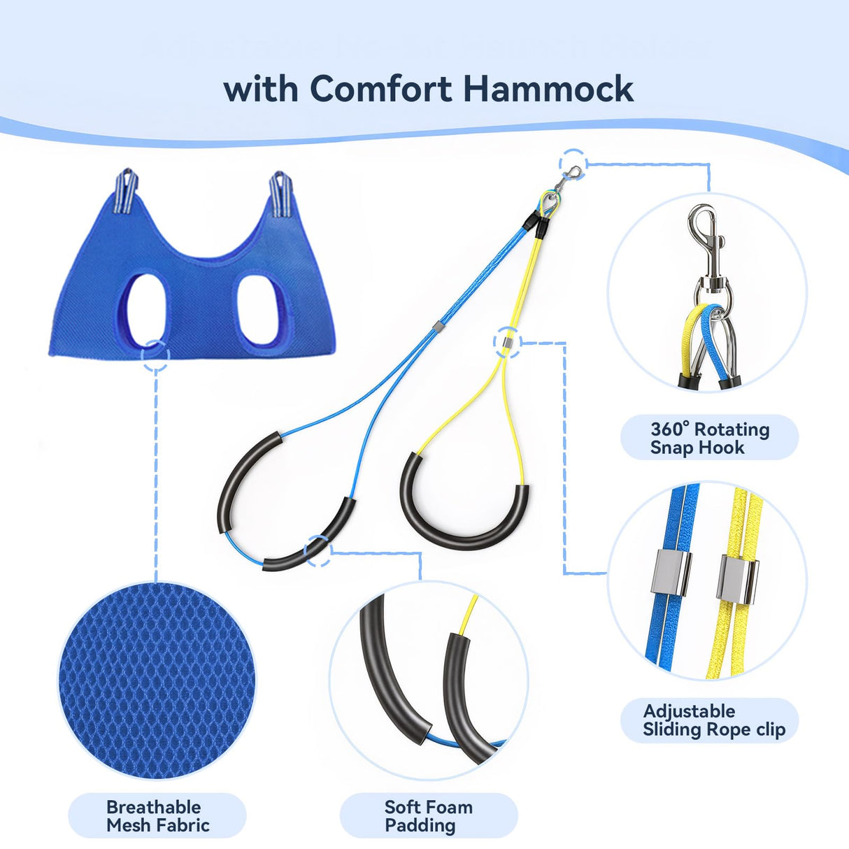 ZONEXCHIC Dog Grooming Arm with Pet Grooming Hammock, 27”-42” Adjustable Grooming Stand with No Sit Haunch Holders and Loop Noose, Grooming Restraint for Small and Medium at Home or Salon