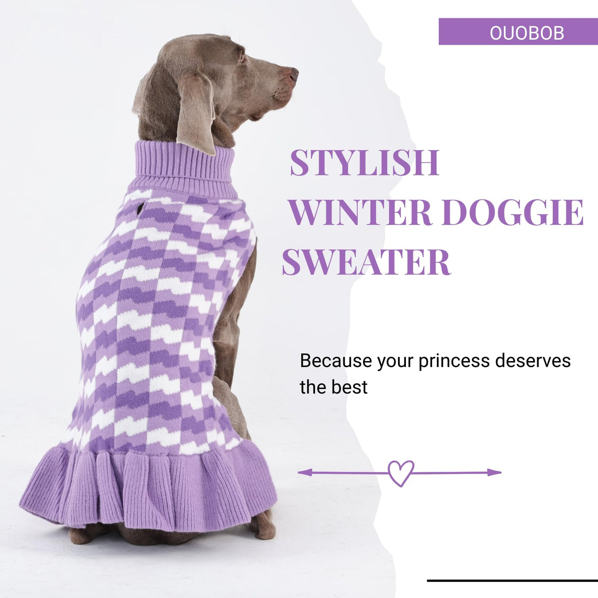 OUOBOB Dog Sweaters for Large Dogs Girl, Dog Sweater Dress with Leash Hole, Thick Turtleneck Knitwear for Female Dogs, Warm Fall Winter Dress for Cold Weather, Thanksgiving, Christmas - Purple XXL