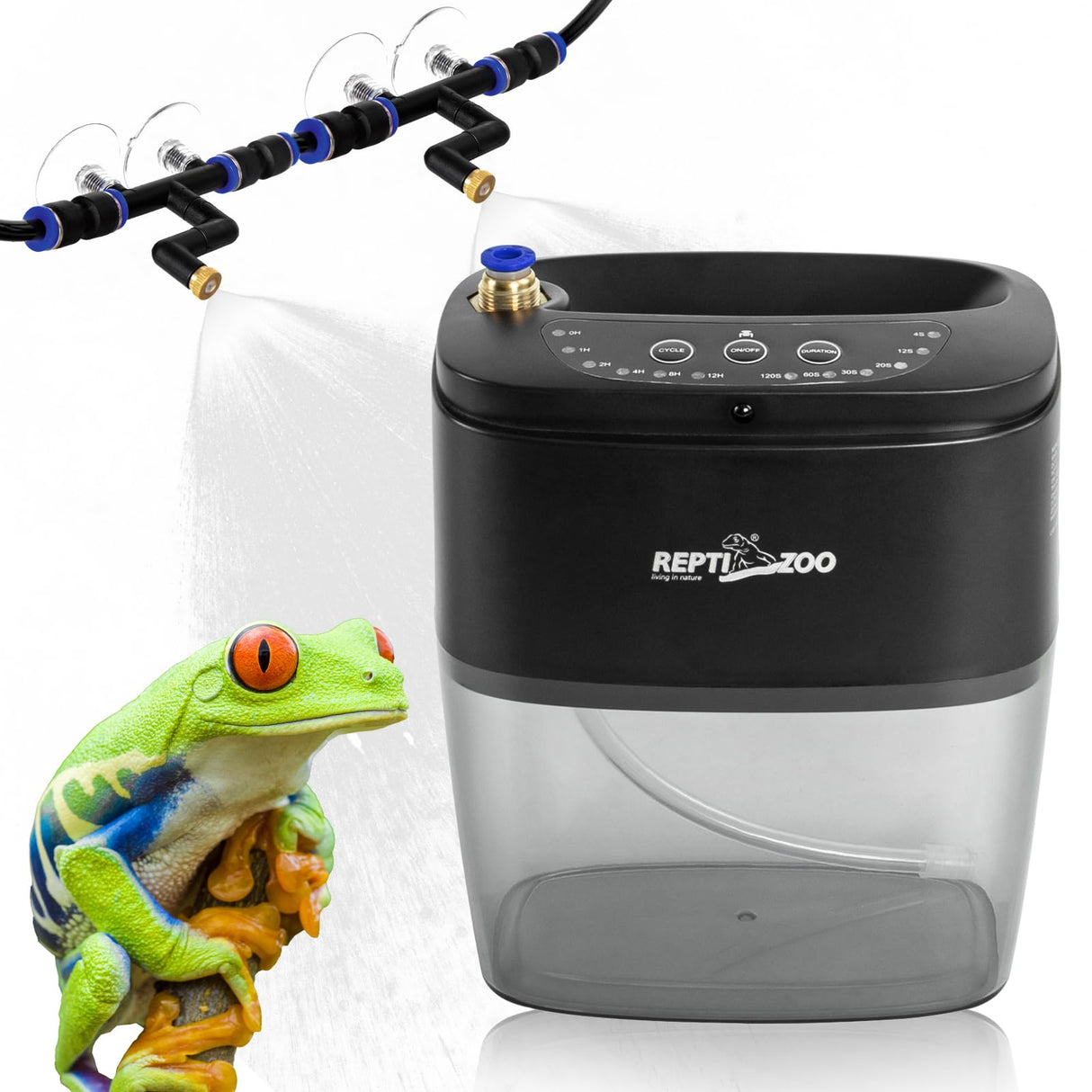 REPTI ZOO 800ml Portable Mister Fogger for Reptile Tank Enclosure - Terrarium Misting System With 2 Nozzles for Amphibians and Rainforest Plants