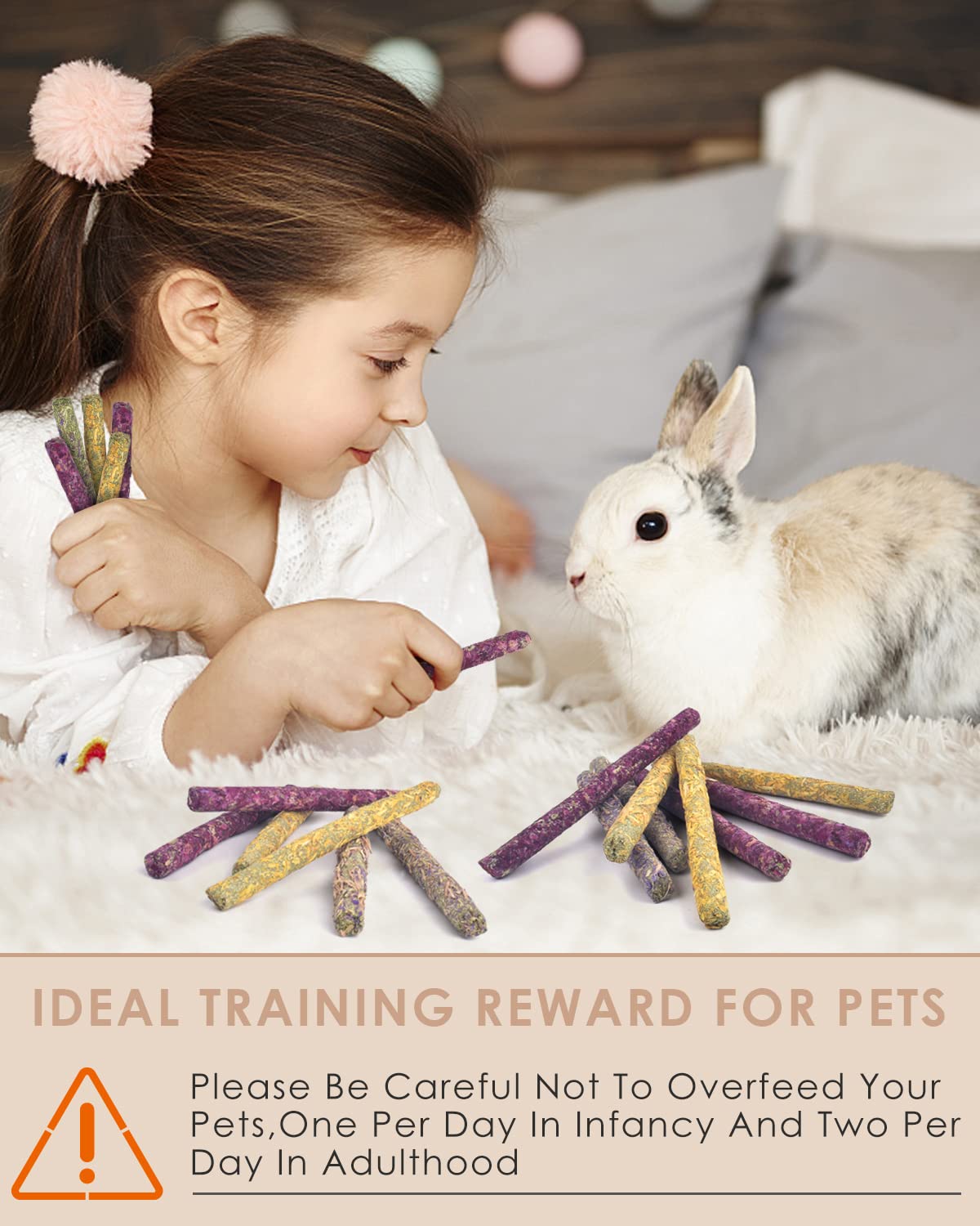 Bissap 108PCS Rabbit Chew Sticks, Mixed Natural Flower Rose Chrysanthemum and Forget-me-not Chew Toys Treats for Rabbit Bunny Chinchilla Guinea Pig Hamster and Other Small Animals Molar Snacks