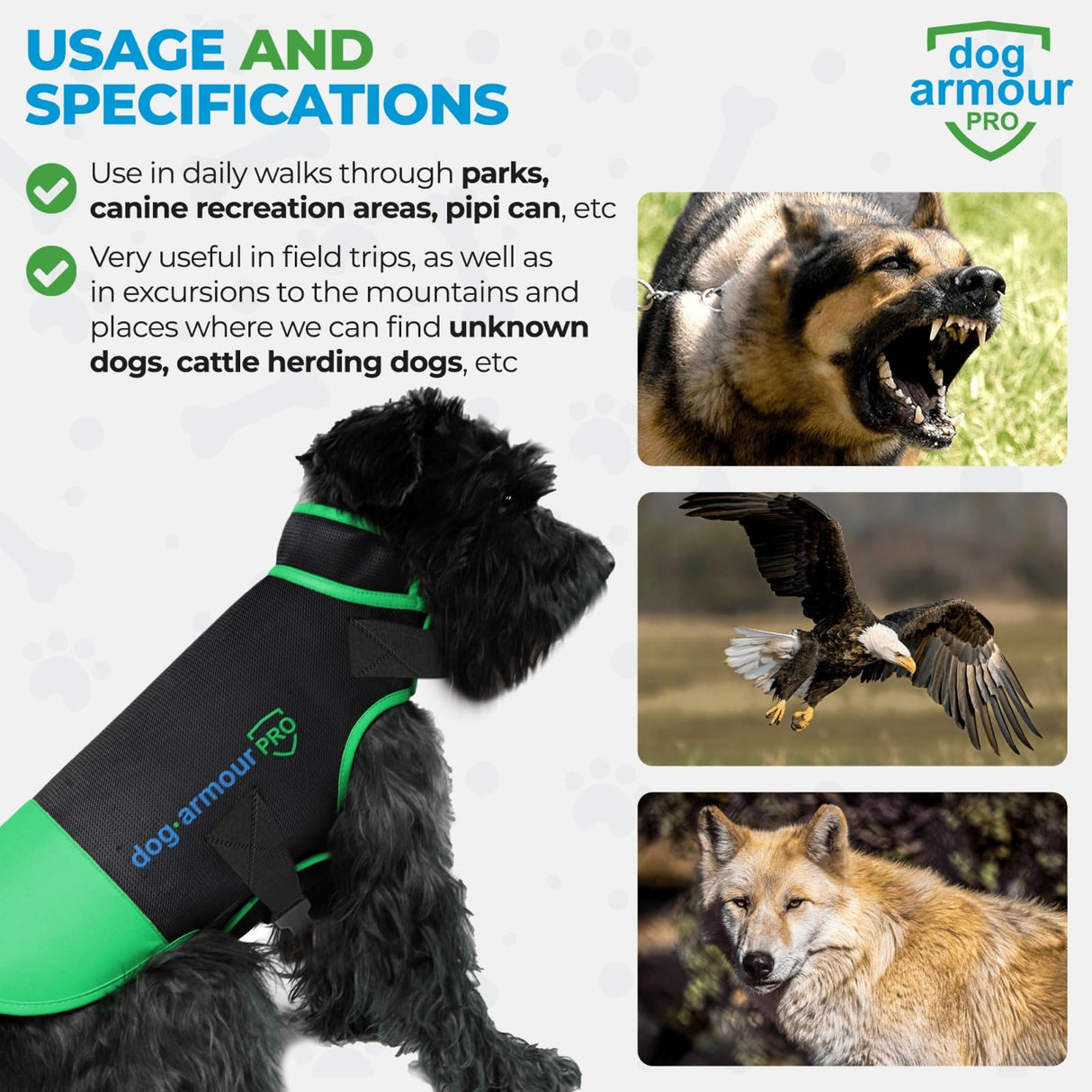 dog armour PRO Protective Dog Harness Vest for Dogs β Shield Your Pet from Raptor and Animal Attacks β Adjustable, Choke Free, Waterproof, Reflective (Small, Green)