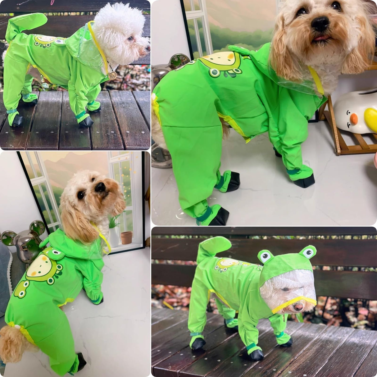 ETOSEM Dog Raincoat with Boots,Waterproof Dog Raincoats with Hood for Small Medium Large Dogs,Raincoat with Leash Ring (Green Frog, Large)