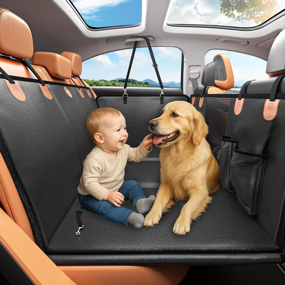 KARMNEEV Dog Seat Extender for Cars, Heavy-Duty Waterproof Dog Travel Back Seat Bridge, Anti-Scratch, Easy-Clean Surface, Designed for SUV and Truck Owners with Active Dogs, 400lb Max Load