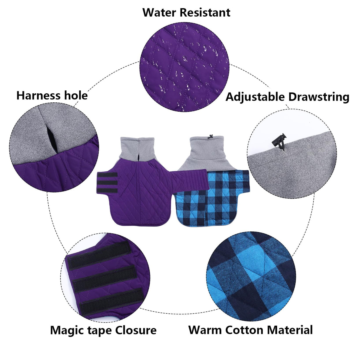 Geyecete Dachshund Coat,Dachshund Winter Coat,Warm Waterproof Windproof, High Neckine String Holes Miniature Dachshund Jacket for Small Dog-Purple-L