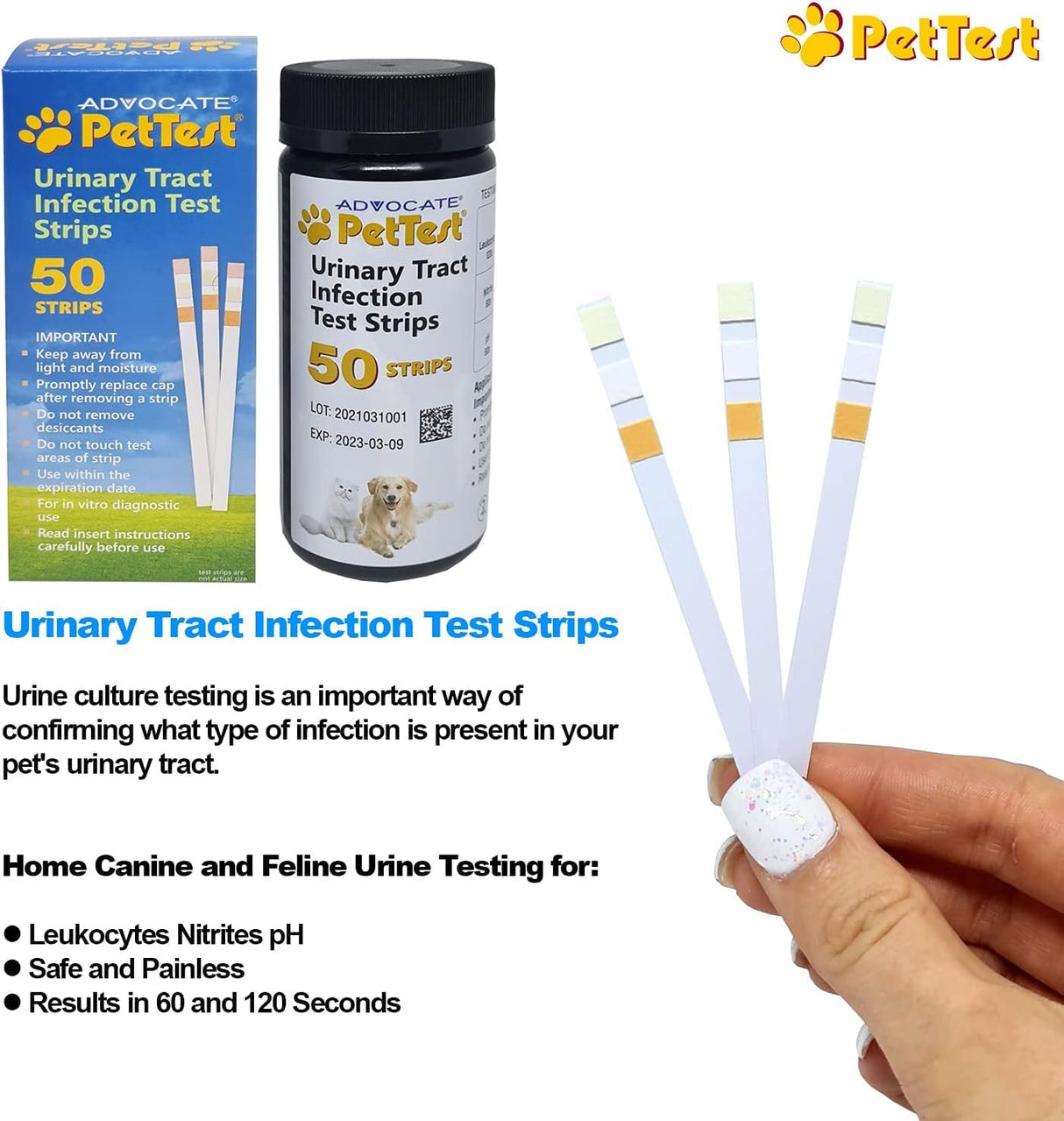 PetTest UTI Test Strips for Dogs & Cats, Detect Urinary Tract Infections in Your Pets from Home with Easy Urine Testing