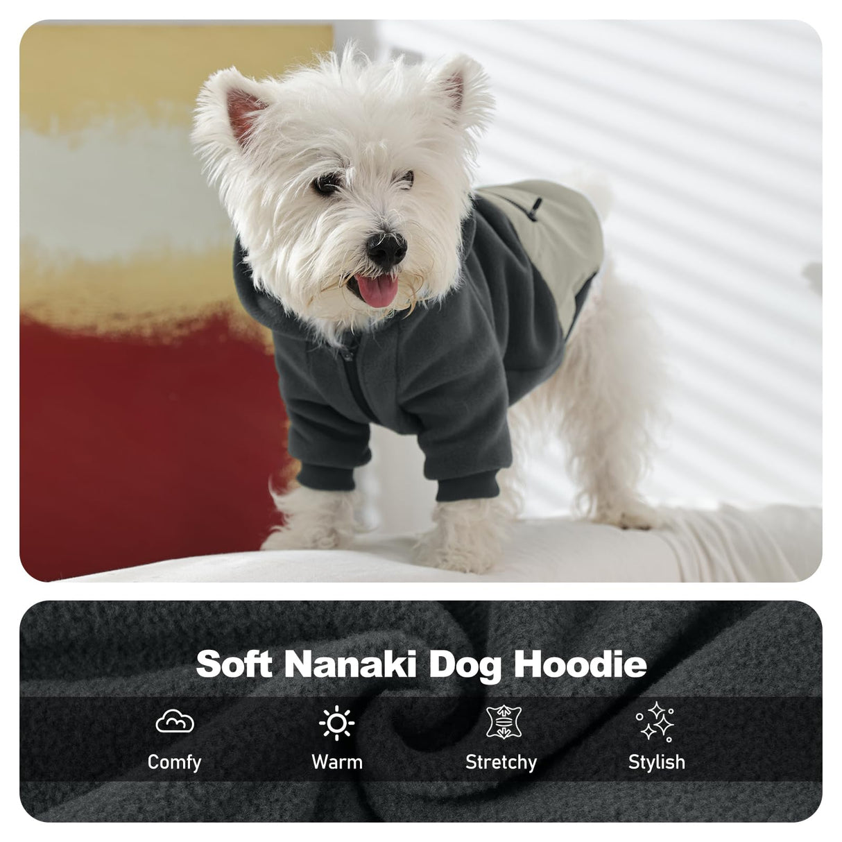 Nanaki Dog Hoodies for Large Dogs Sweatshirt with Pocket-Warm Fleece, Long Sleeves Adjustable Zip Collar-Comfort Pet Sweater for Labrador, Large Sweatshirt Winter Coat for Fall Winter Spring Grey 2XL
