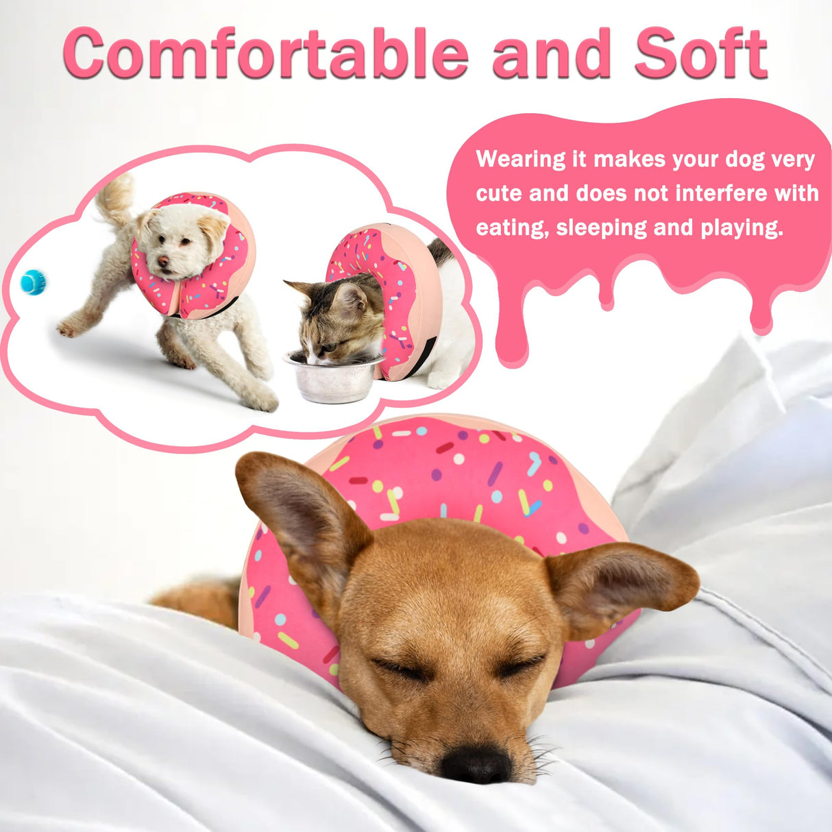 Inflatable Cone Collar for Large Medium Small Dogs, Soft Adjustable Recovery Collar for Dogs Cats,Dog Cone Neck Donut Alternative After Surgery(Pink,Large