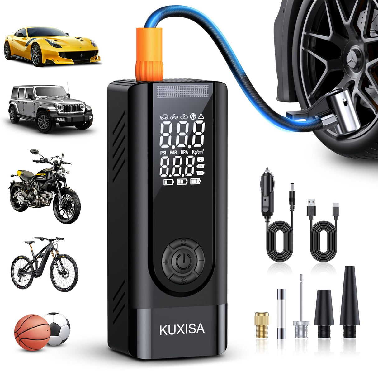 Tire Inflator Portable Air Compressor - 180PSI Air Compressor with Tire Pressure Gauge, 25000mAh & 3X Faster Portable Air Pump for Cars, Bikes & Motorcycle Tires, Balls, Car Accessories