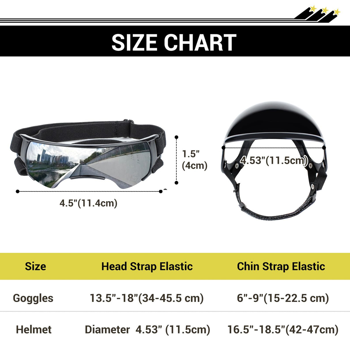 LESYPET Dog Helmet and Goggles for Small Dogs, UV Protection Dog Sunglasses Eye Protection Pet Motorcycle Helmet with Ear Hole for Riding, Windproof Dogs Goggles and Helmet Set, Silver and Black