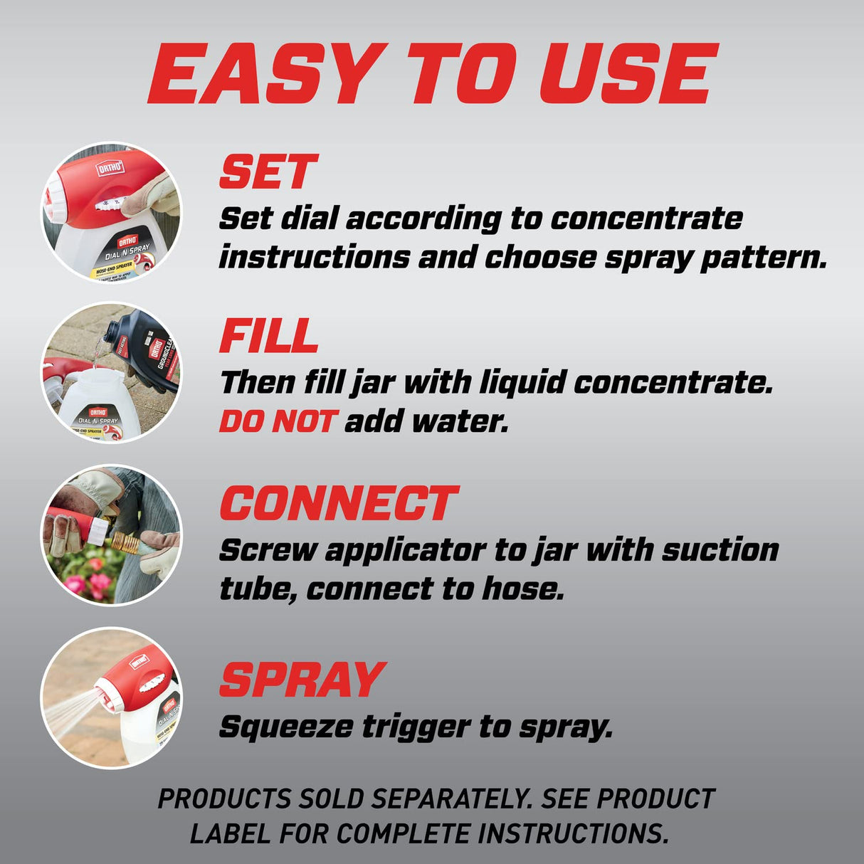 Ortho Dial N Spray Hose-End Sprayer - For Liquid Weed Killer, Insect Killer and Fungicide, Hose Fertilizer Sprayer with 14 Dilution Settings