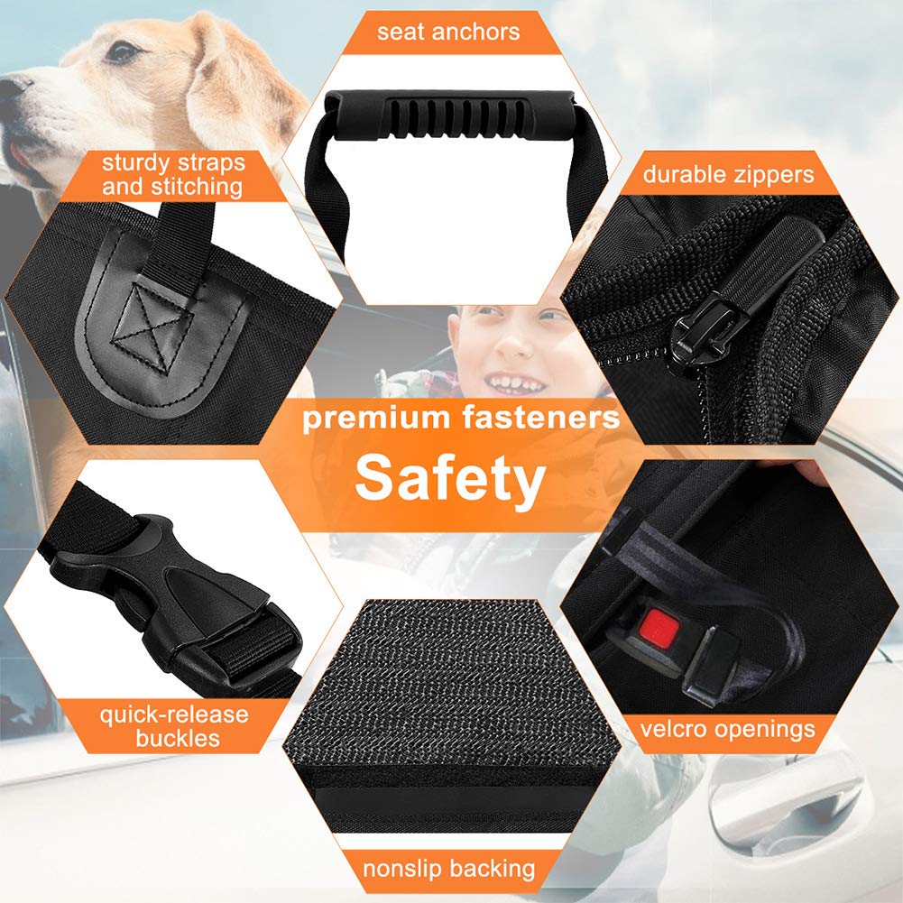 Bark Lover Dog Car Seat Covers Hammock for Cars Trucks SUV - Waterproof Pet Car Seat Protector for Backseats, More Durable Zippered Side Flaps Ensure Dog Travel Safety,Black Regular