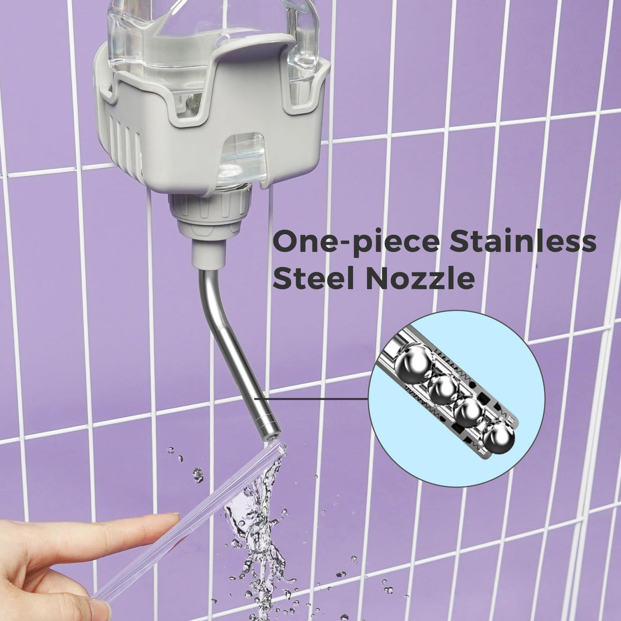 Vannon Small Animal Water Dispenser for Cage, 30oz Auto Feeding Crate Water Bottle for Rabbit, Chinchilla, Ferret, Guinea Pig, Squirrel, Hedgehog, Pet Nozzle Diameter: 10mm, BPA Free, Grey