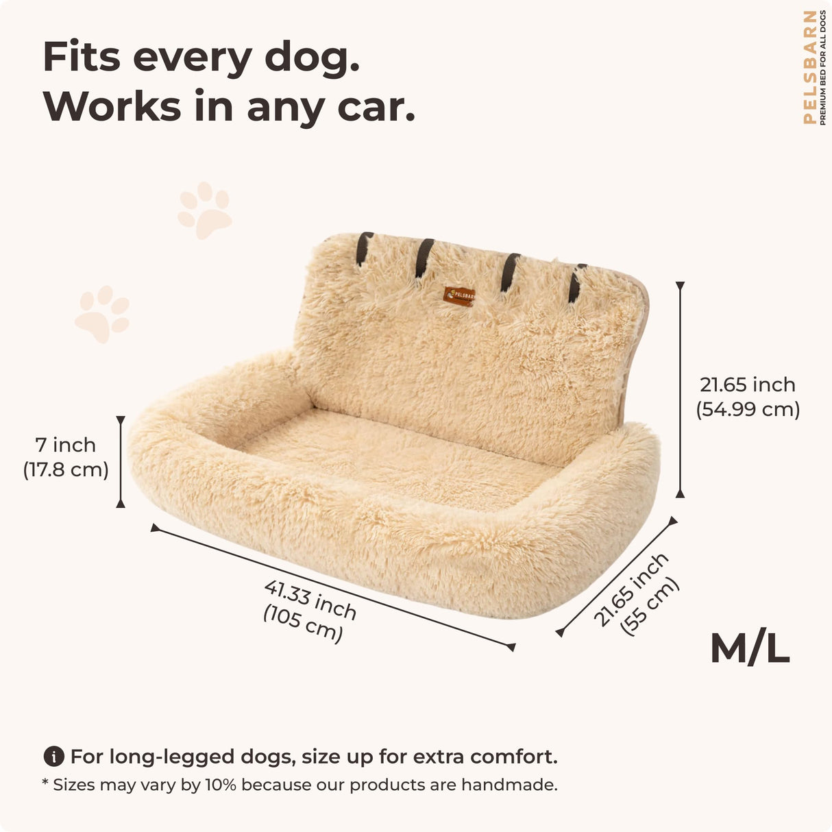 Pelsbarn Soft Comfortable Dog Protecting Car Bed 2.0 Large (Beige)