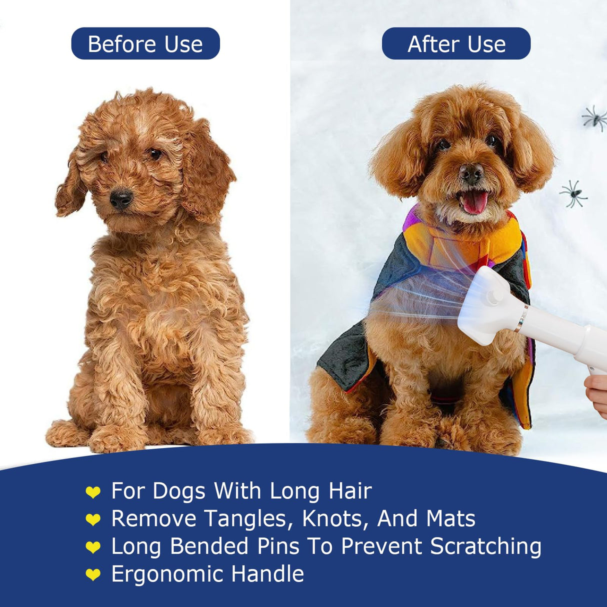 Portable Dog Hair Dryer with Brush – 300W, 3 Heat Settings, Professional, Overheat Protection for Small Medium Pets