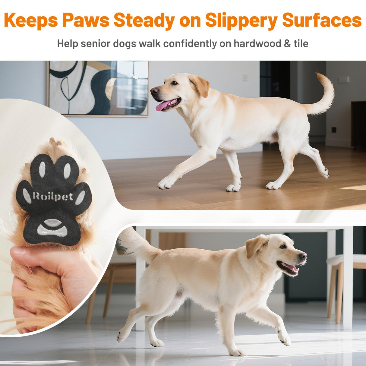 Dog Paw Protector Non-Slip Pads, Small Dog Gripper Pads for Hardwood Floors, Strong Self-Adhesive Paw Pads Provide Traction for Old or Injured Dogs (12 Sets - 48 Pads, S)
