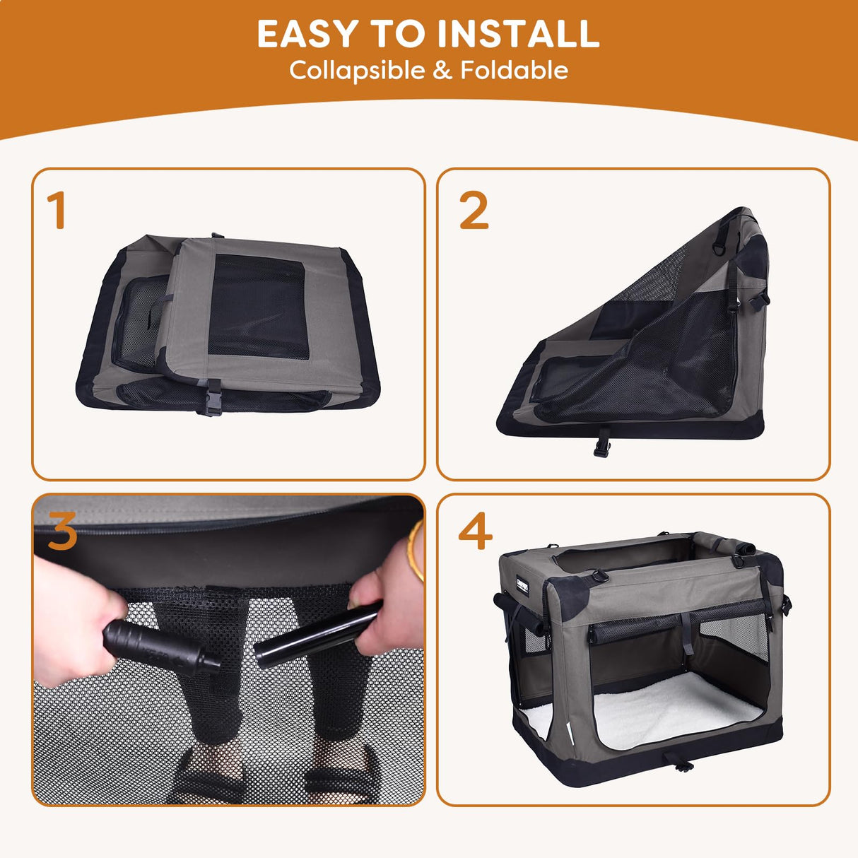 JESPET Soft Dog Crates Kennel, 3 Door Soft Sided Folding Travel Pet Carrier with Straps and Fleece Mat for Dogs, Cats (Dark Grey, X-Large(36" L x 24" W x 27" H))