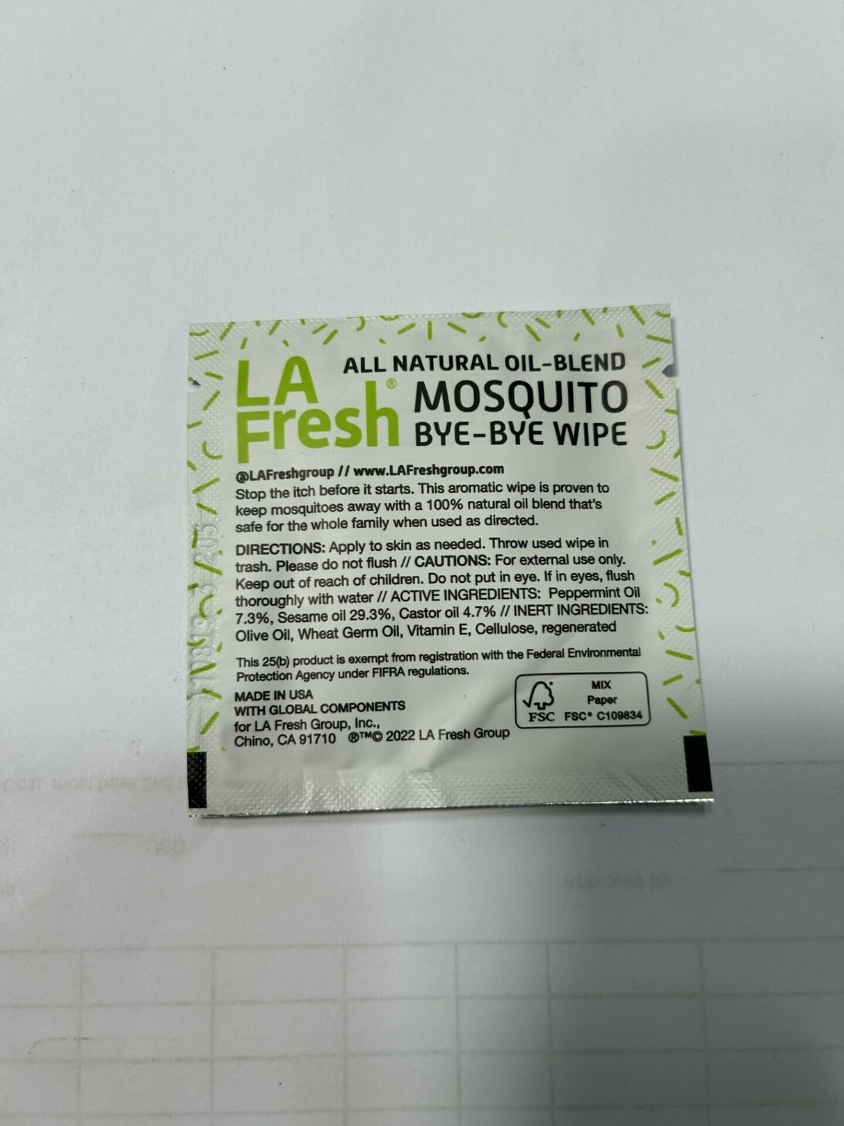 LA Fresh DEET Free Mosquito Repellent Wipes - Long Lasting Bug Repellent Wipes, Travel Insect Repellant - Pack of 200 Natural Insect Repellent Wipes