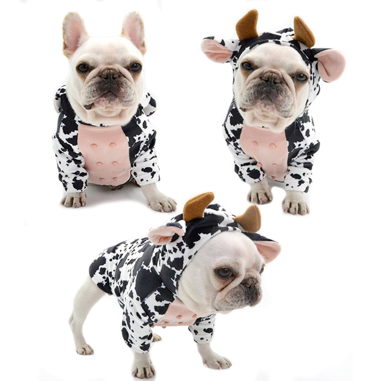French Bulldog Funny Dog Costume - Cow Dog Party Costume for Dogs - Christmas Milk Cows Cat Clothes (L)