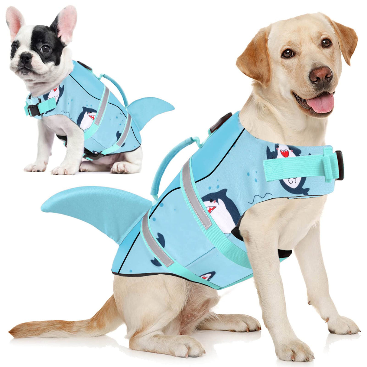 AOFITEE Dog Life Vest for Swimming, Shark Dog Life Jacket Large, High Flotation Dogs Swimming Vest with Rescue Handle and Reflective Stripe, Dogs Lifesaver Swimsuit for Boating Summer Pool Beach, XL