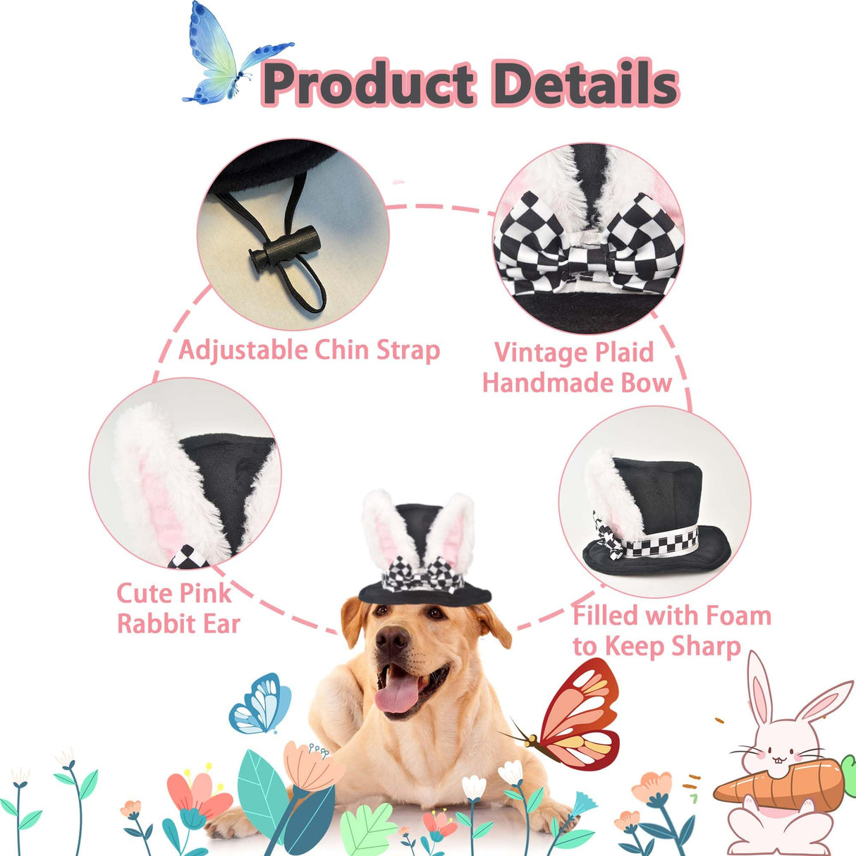 Littledropet Dog Bunny Ear Top Hat,Pet Halloween Easter Rabbit Costume Outfits Plush Hat for Small Medium Large Dogs,Small