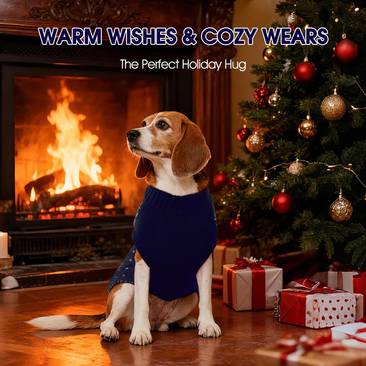 FUAMEY Dog Christamas Sweater, Warm Dog Sweater Classic Snowflake New Year Turtleneck Sweaters Knitwear Cold Weather Dogs Pullover for Small Medium Dogs Puppies & Cats Bulldogs Corgi with Leash Hole