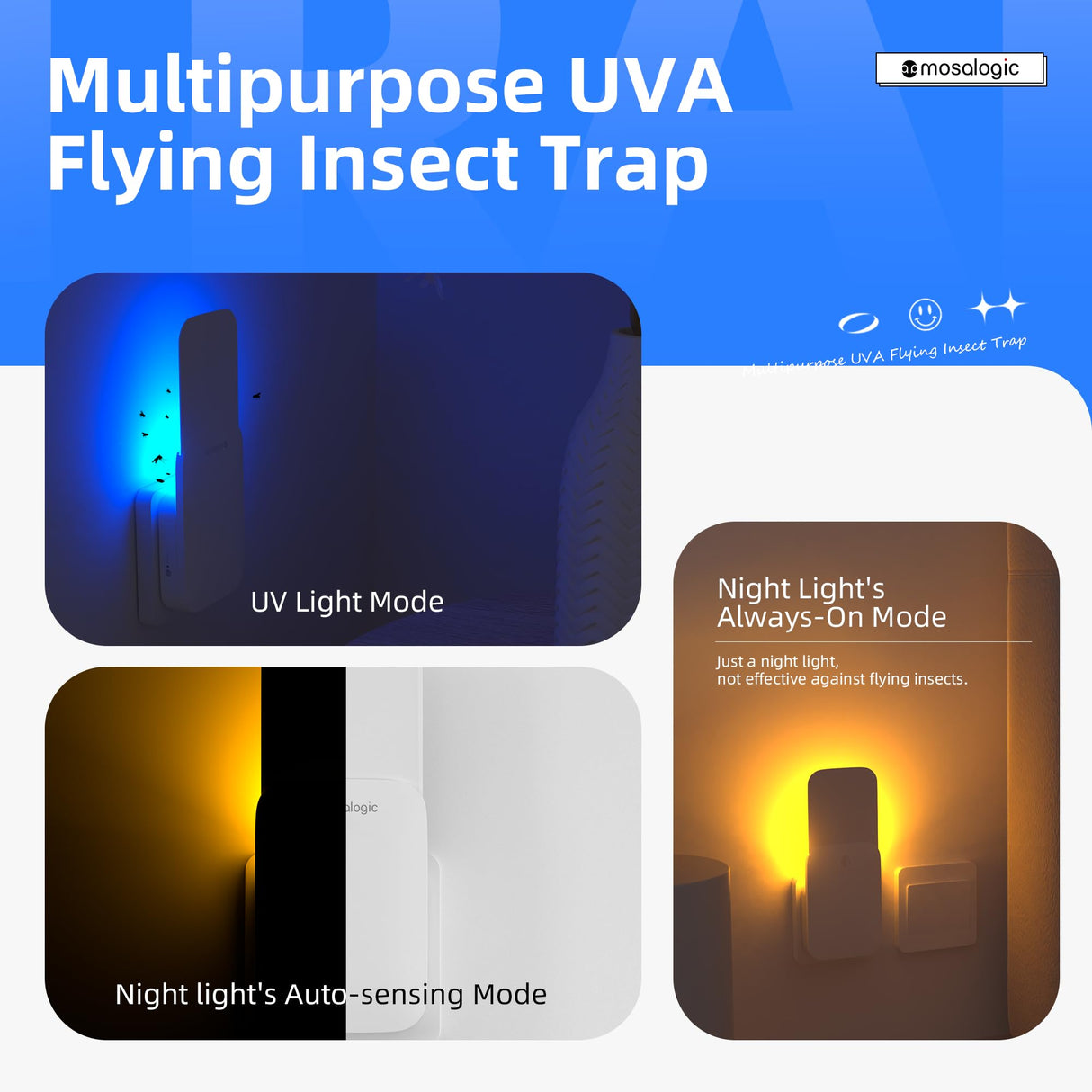 Mosalogic Fly Insect Trap Plug-in Fruit Flies Killer Gnat Trapper Moth Catcher Fly Trapper UV Attractant Catcher for 400 Sq Ft of Protection Yellow-1PACK