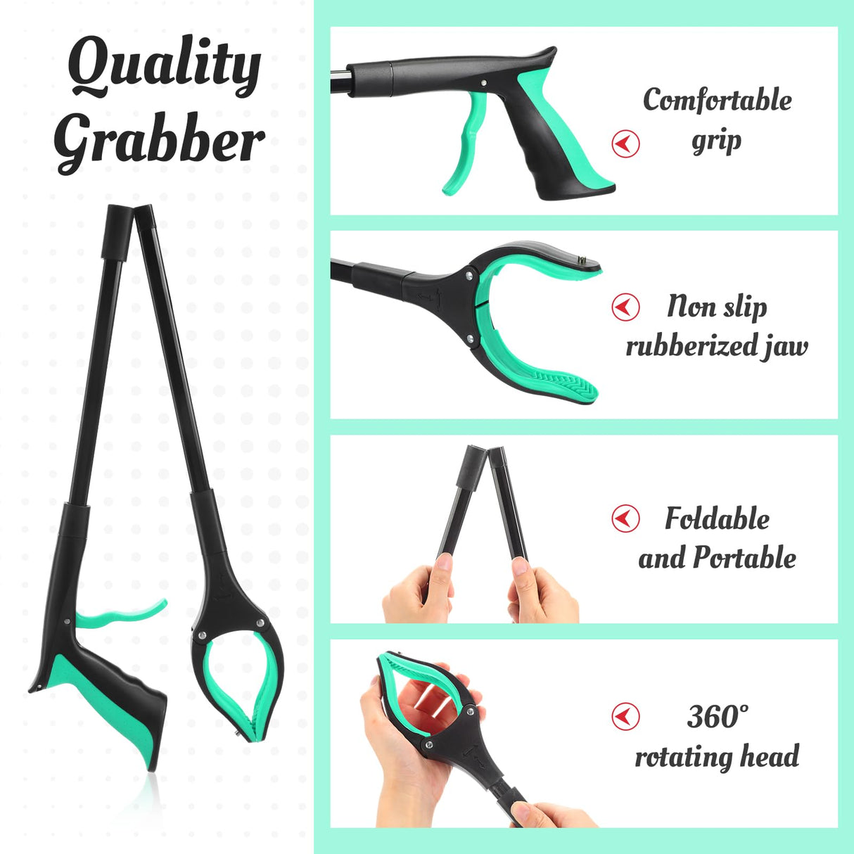 6 Pack Grabber Reacher Tool for Elderly, 32" Foldable Pick up Stick Grabber Long Handy Mobility Aids Lightweight Reaching Tool for Trash Claw Pick up Stick Arm Extension Litter Picker, 5 Color (Black)