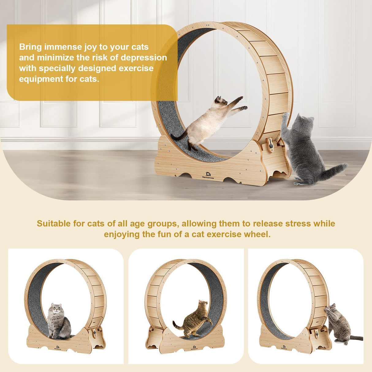 Naviconvex Cat Wheel, 48" XL Large Cats Exercise Running Wheel, Cat Treadmill for Indoor Cats