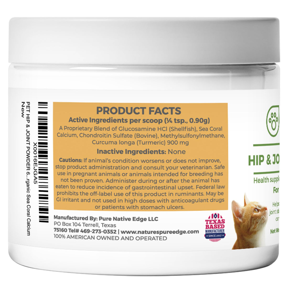 Nature's Pure Edge Glucosamine Powder for Dogs and Cats - Joint Supplement with Chondroitin MSM and Turmeric for Hip and Joint Support - Senior Friendly Formula 170g