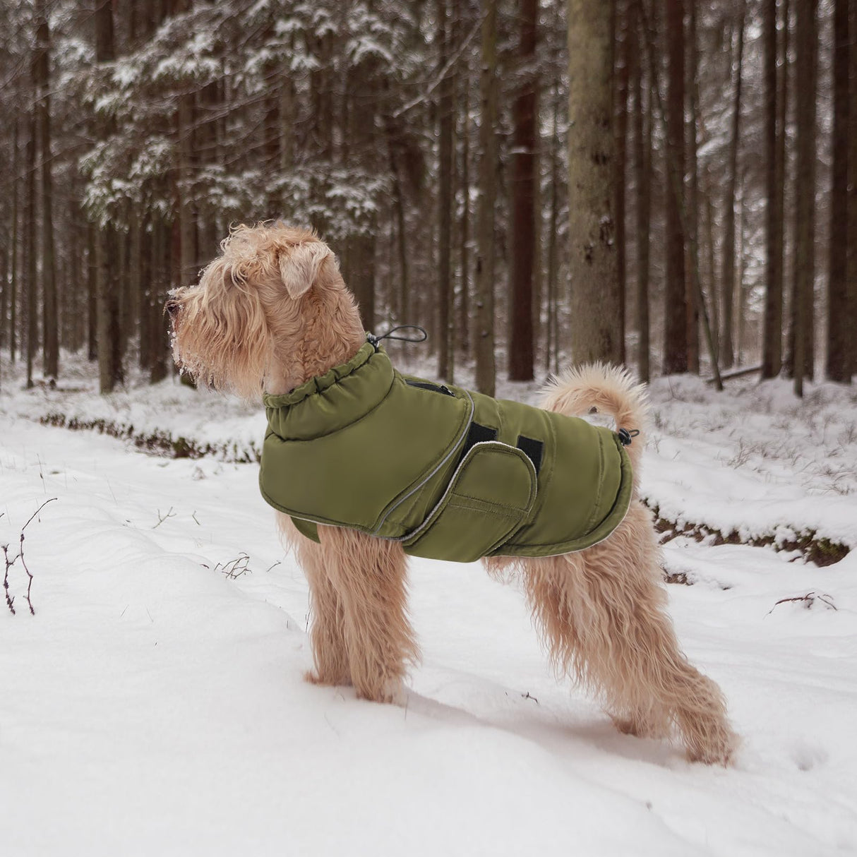 Peferhouse Warm Winter Coat for Large Dogs, Cold Weather Windproof Reflective Jacket With Harness Hole, Thick Vest ArmyGreen L