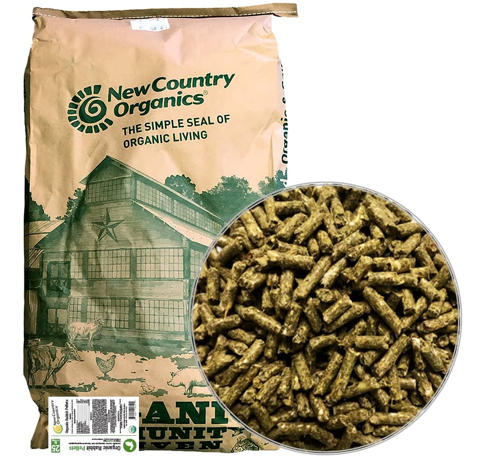 New Country Organics Rabbit Food Pellets - Essential Bunny Supplies - Corn-Free and Soy-Free - 15% Protein Rabbit Feed - Certified Organic and Non-GMO - 25 lbs
