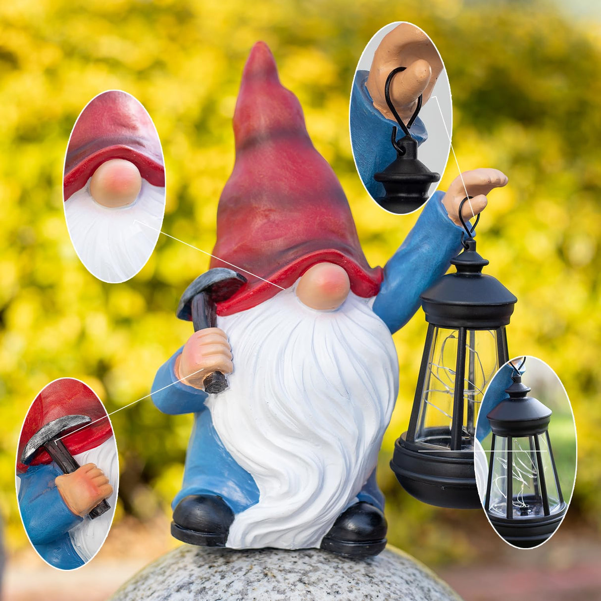 halp·ssfm Garden Gnome Statue Solar Light Outdoor Decorations Figurine with Lantern Led Shovel Sculpture Lawn Patio Yard Porch Outside Christmas Housewarming Gifts for Women Mom Grandma