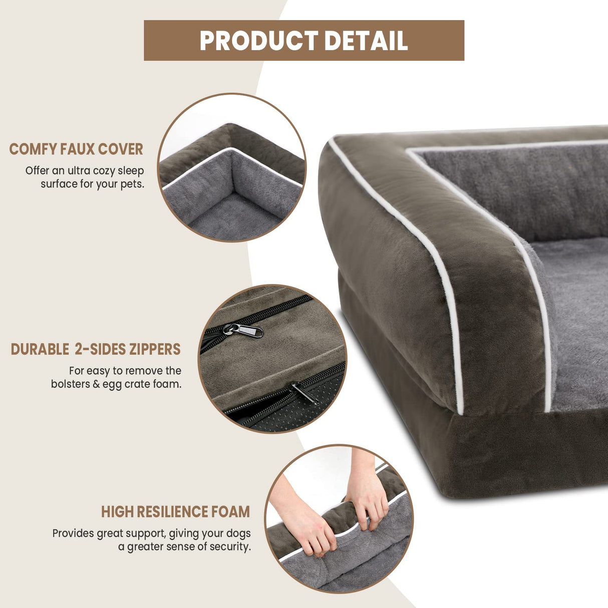 Yiruka Orthopedic Dog Beds for Extra Large Dogs, Waterproof XXL Pet Bed with Sides, Non-Slip Bottom and Egg-Crate Foam Big Dog Sofa Bed with Washable Removable Cover, Dark Green