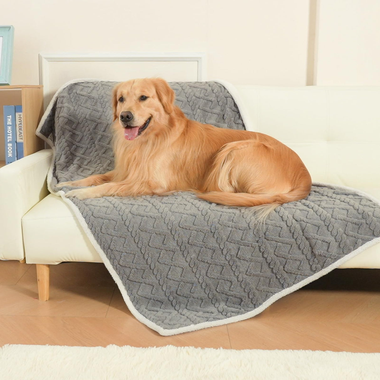 BEAUTYZOO Waterproof Dog Blankets for Medium Large Dogs Washable- Reversable Dog Blanket for Furniture, Sofa, Couch, Crate, Car- Soft Sherpa Dog Throw Plush Pet Bed Blanket Cat Puppy, 40"x60" Grey