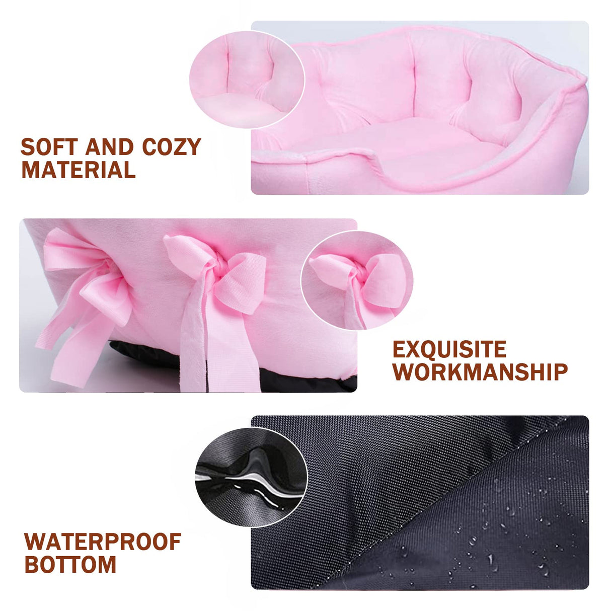 pawstrip Cute Princess Dog Bed Pink Puppy Bed for Small Dogs Breathable Cat Couch Bowknot Pet Cushion Comfortable Kitten Nest Girl Doggy Sofa, Waterproof Bottom (Pink)