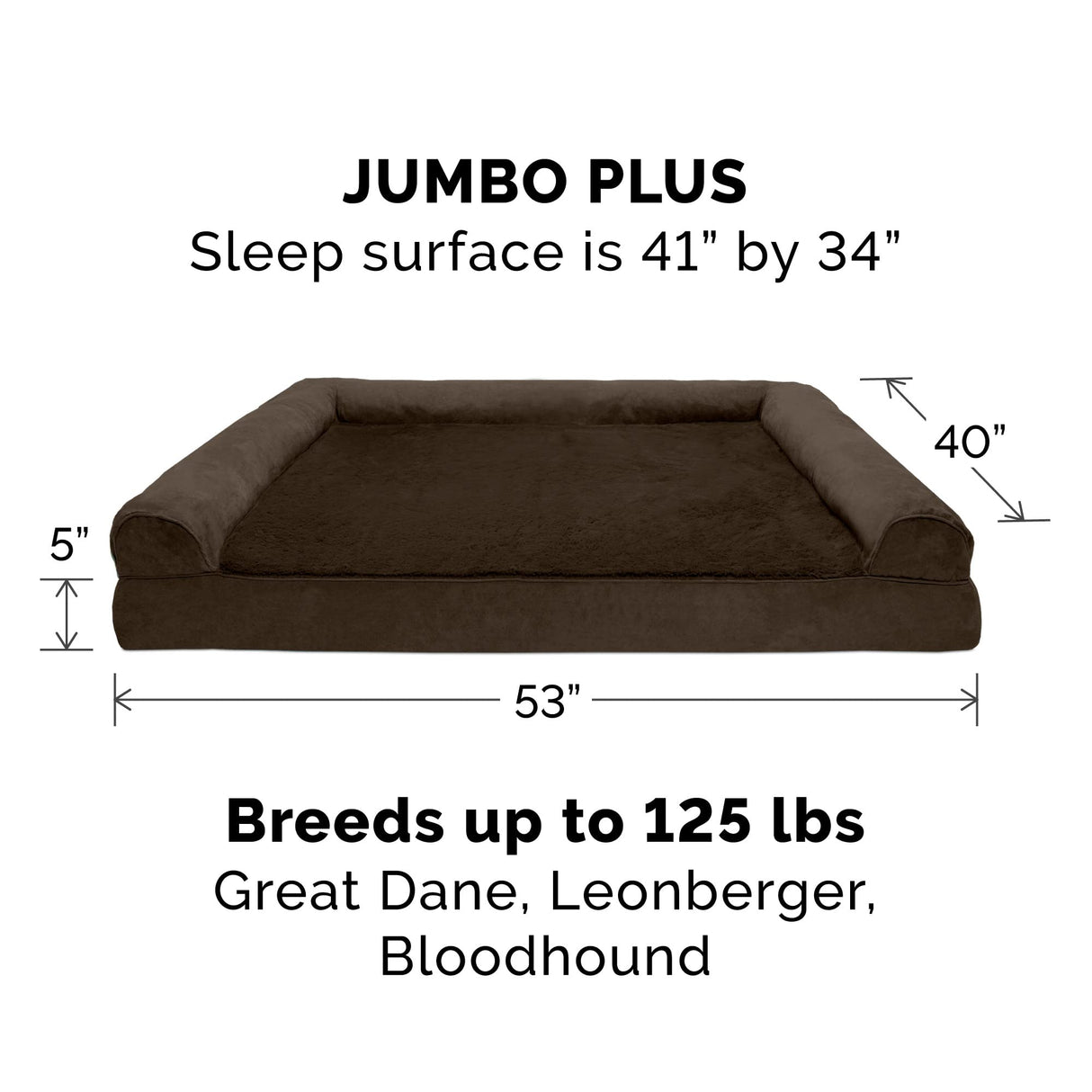 Furhaven Cooling Gel Dog Bed for Large Dogs w/ Removable Bolsters & Washable Cover, For Dogs Up to 125 lbs - Plush & Suede Sofa - Espresso, Jumbo Plus/XXL